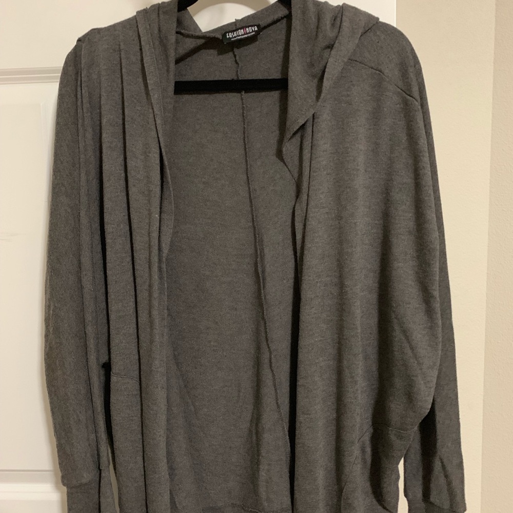 Gray Fashion Nova Hooded Cardigan